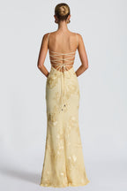 Melissa - Yellow Embroidered Corset Mermaid Maxi Dress