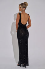 Women's Prom Rhinestone Square Neck Maxi Dress