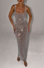 Women's Prom Rhinestone Square Neck Maxi Dress