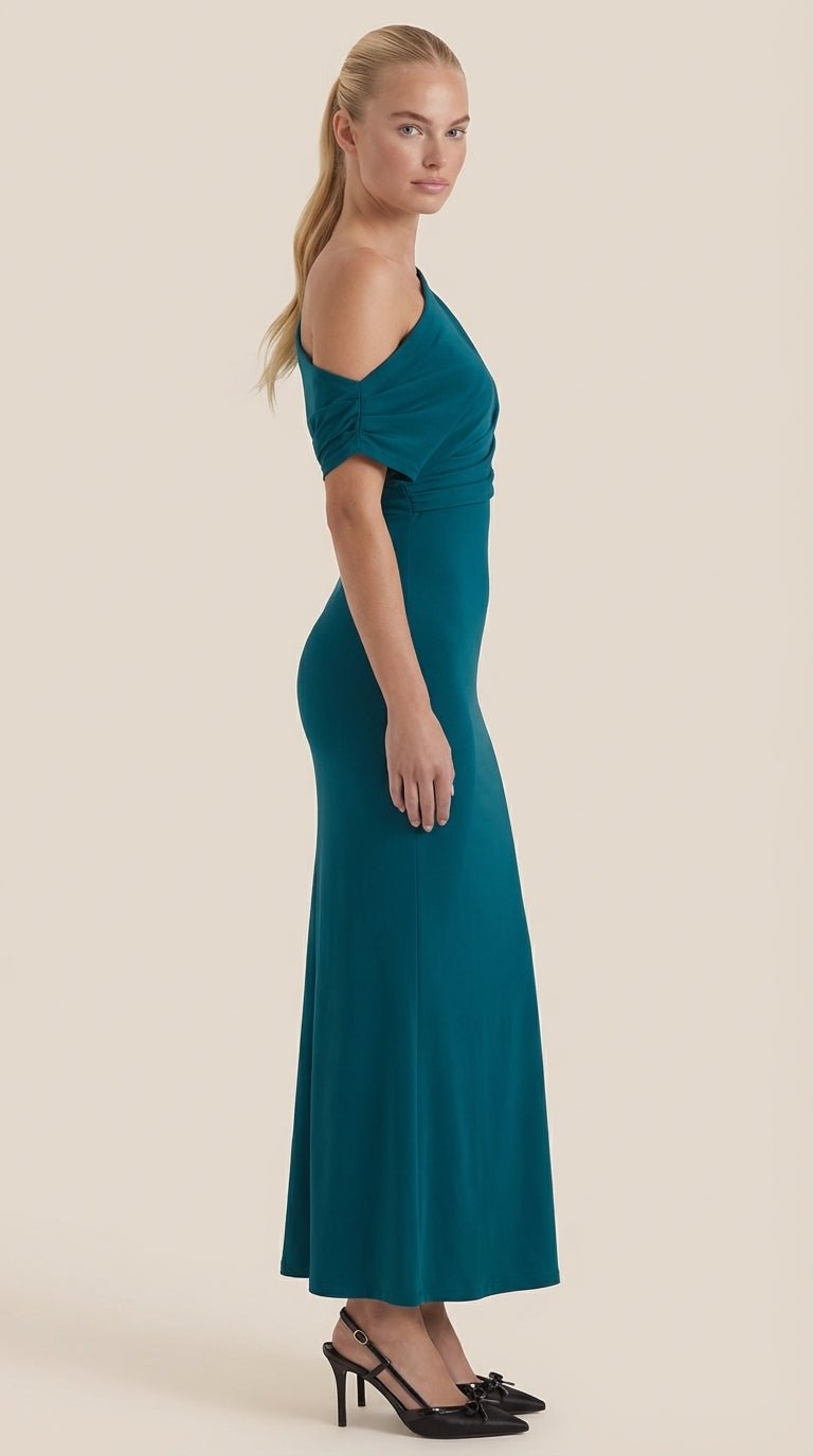 Jessica - Women's One-Shoulder Draped Maxi Dress
