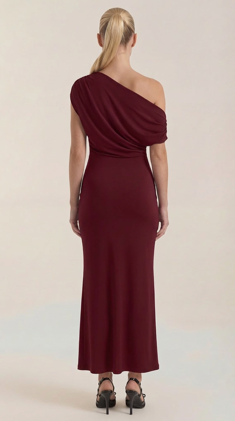 Jessica - Women's One-Shoulder Draped Maxi Dress