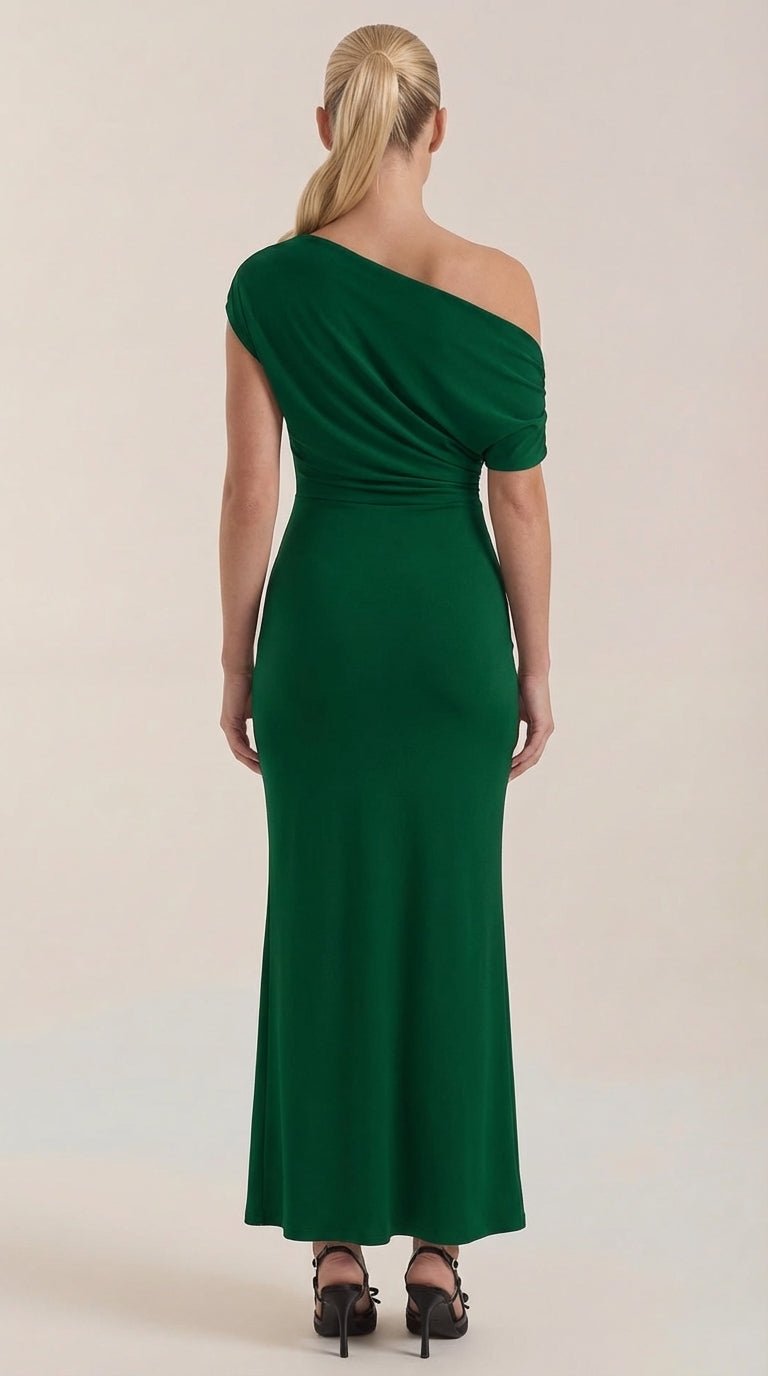 Jessica - Women's One-Shoulder Draped Maxi Dress