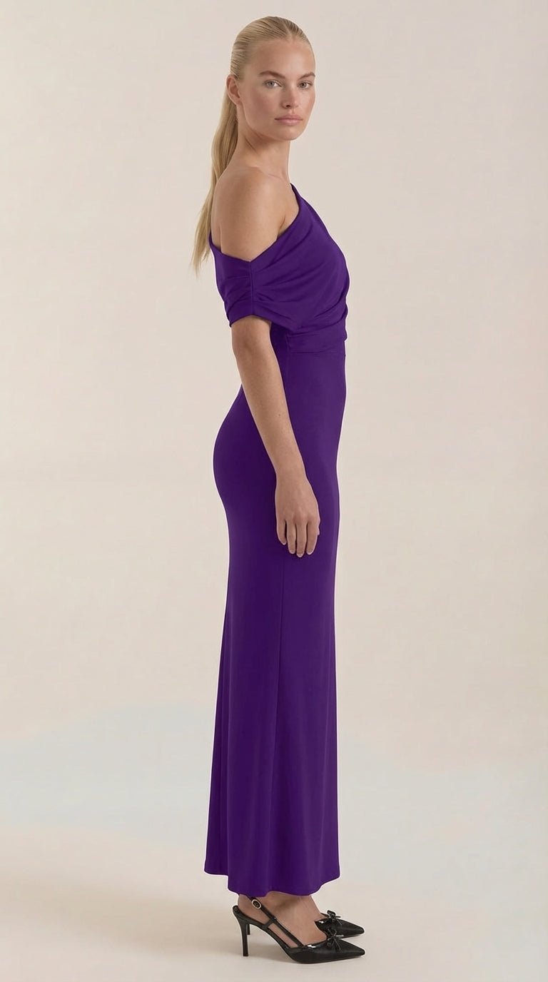 Jessica - Women's One-Shoulder Draped Maxi Dress