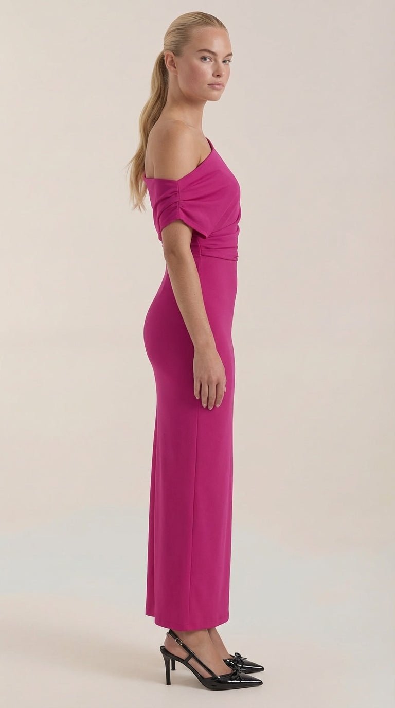 Jessica - Women's One-Shoulder Draped Maxi Dress