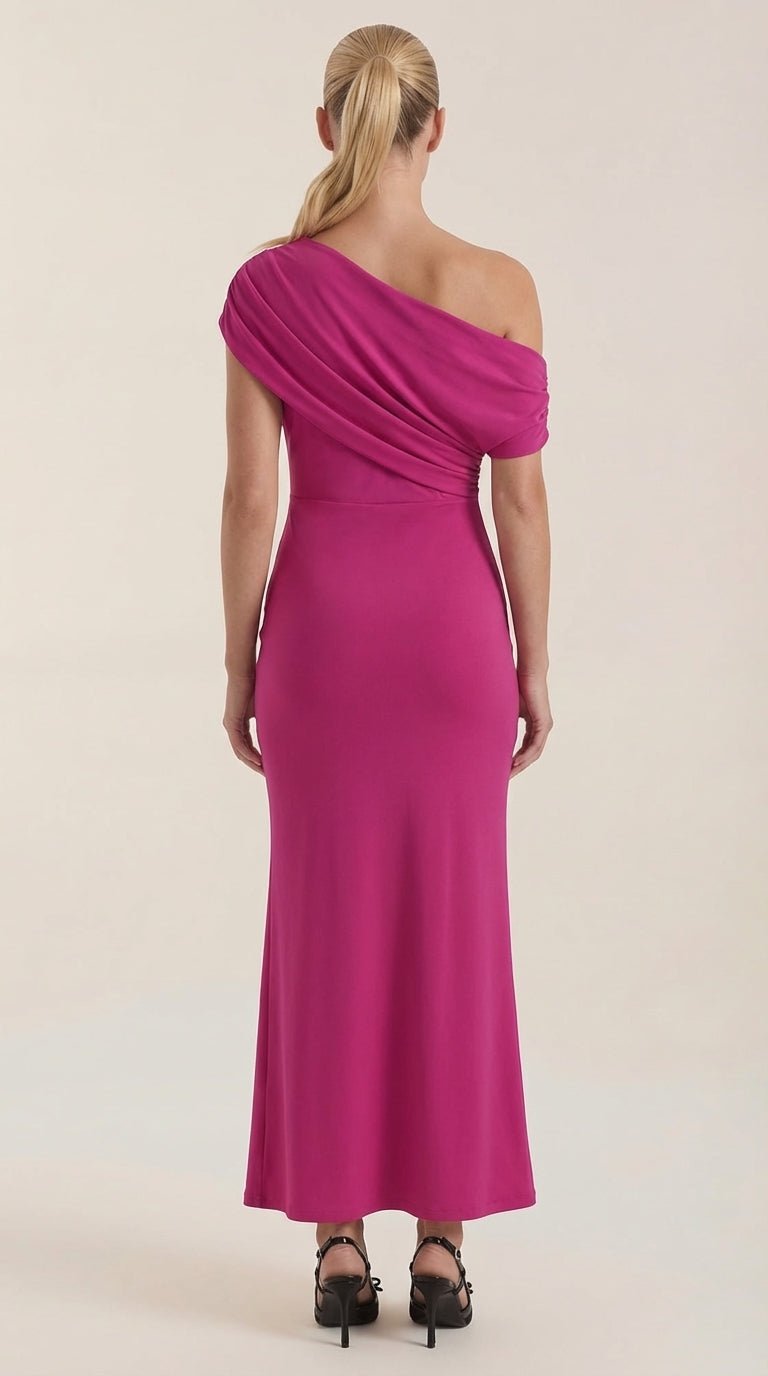 Jessica - Women's One-Shoulder Draped Maxi Dress