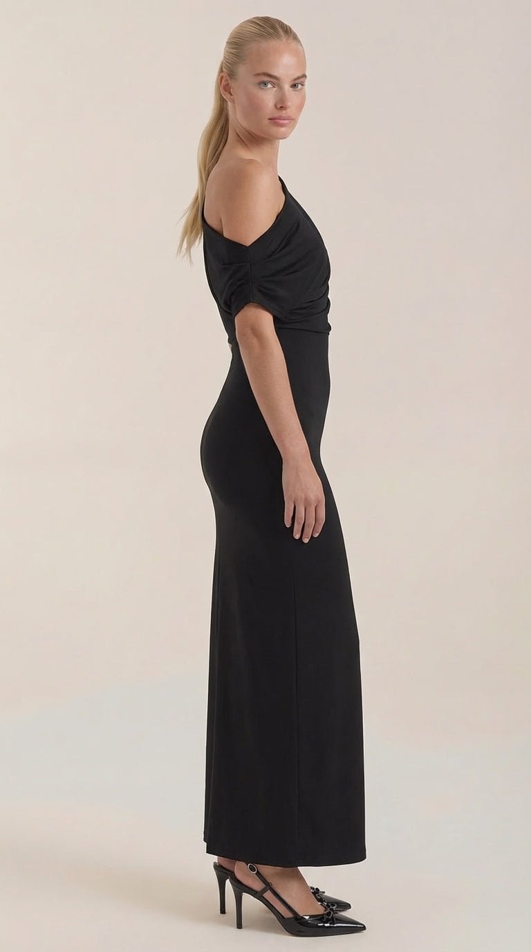 Jessica - Women's One-Shoulder Draped Maxi Dress