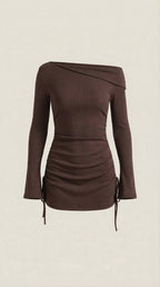 Jennifer - Rosa Mae Ruched Off-Shoulder Long Sleeve Mini Dress