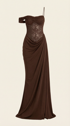 Patricia - One Shoulder Lace Corset Draped Midi Dress