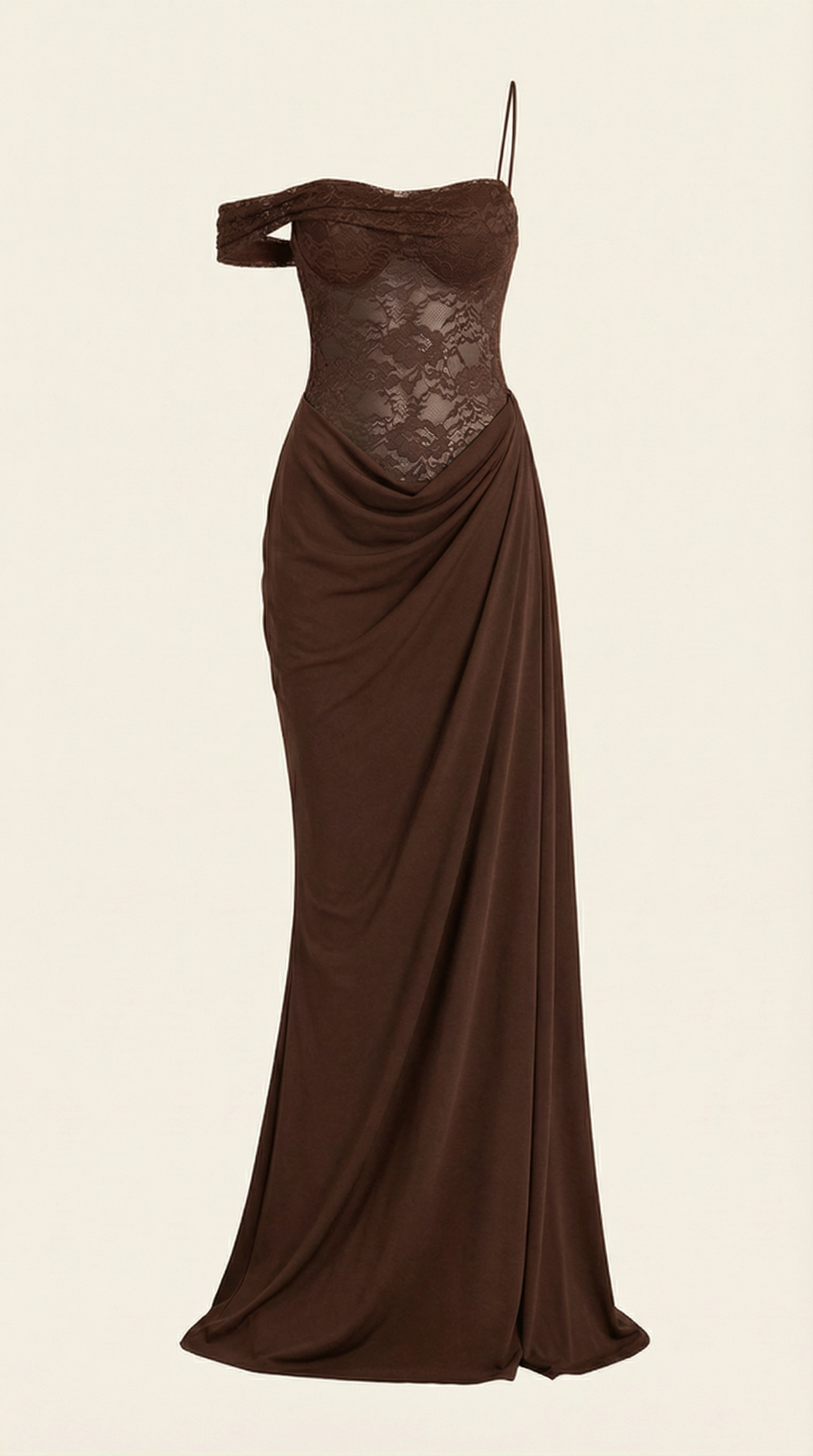 Patricia - One Shoulder Lace Corset Draped Midi Dress