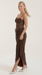 Patricia - One Shoulder Lace Corset Draped Midi Dress