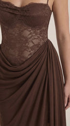 Patricia - One Shoulder Lace Corset Draped Midi Dress