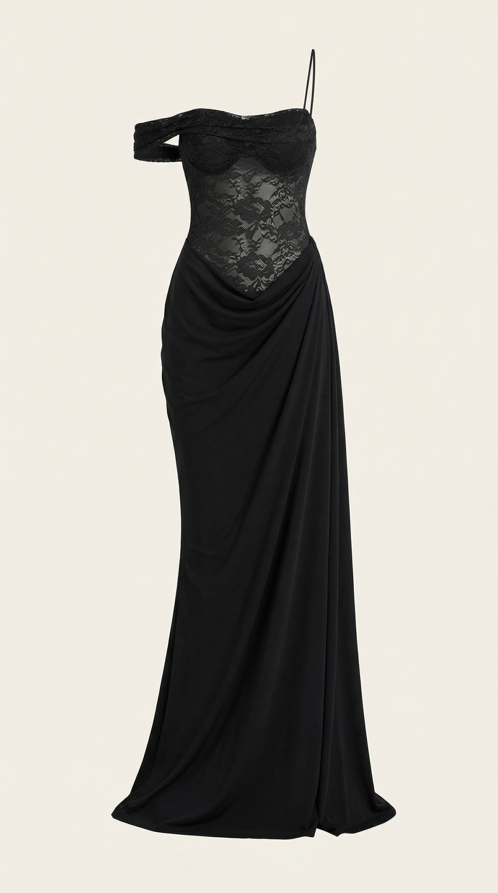 Patricia - One Shoulder Lace Corset Draped Midi Dress