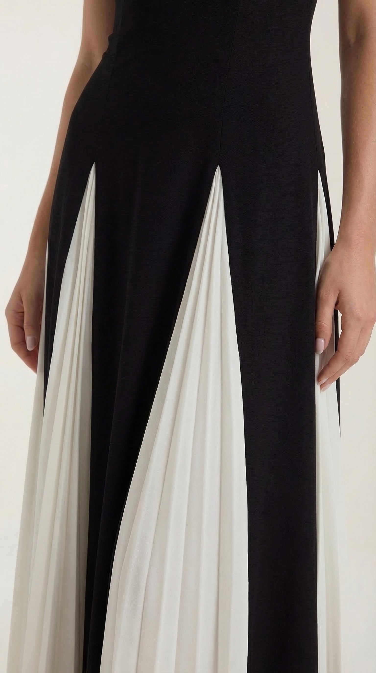 Karen - Women's Two-Tone Midi Dress with Tie Straps and Side Panels