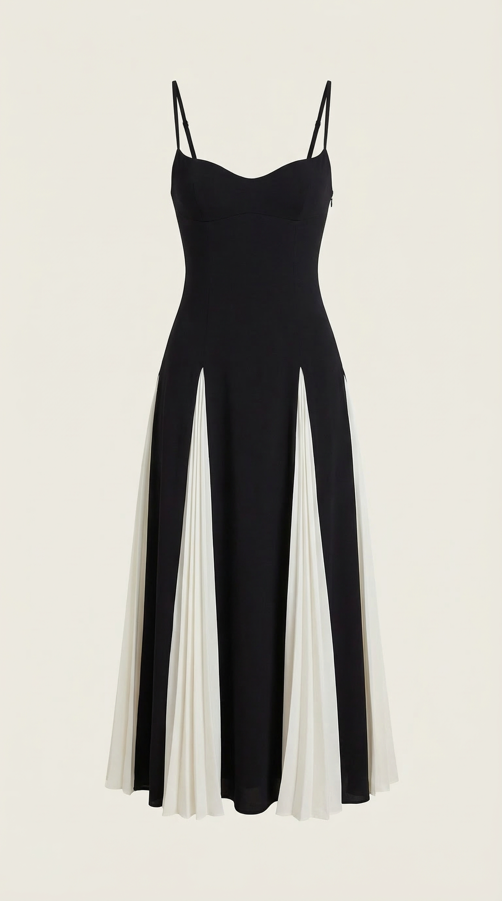 Karen - Women's Two-Tone Midi Dress with Tie Straps and Side Panels