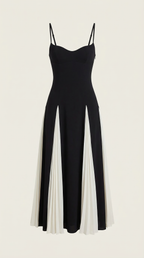 Karen - Women's Two-Tone Midi Dress with Tie Straps and Side Panels