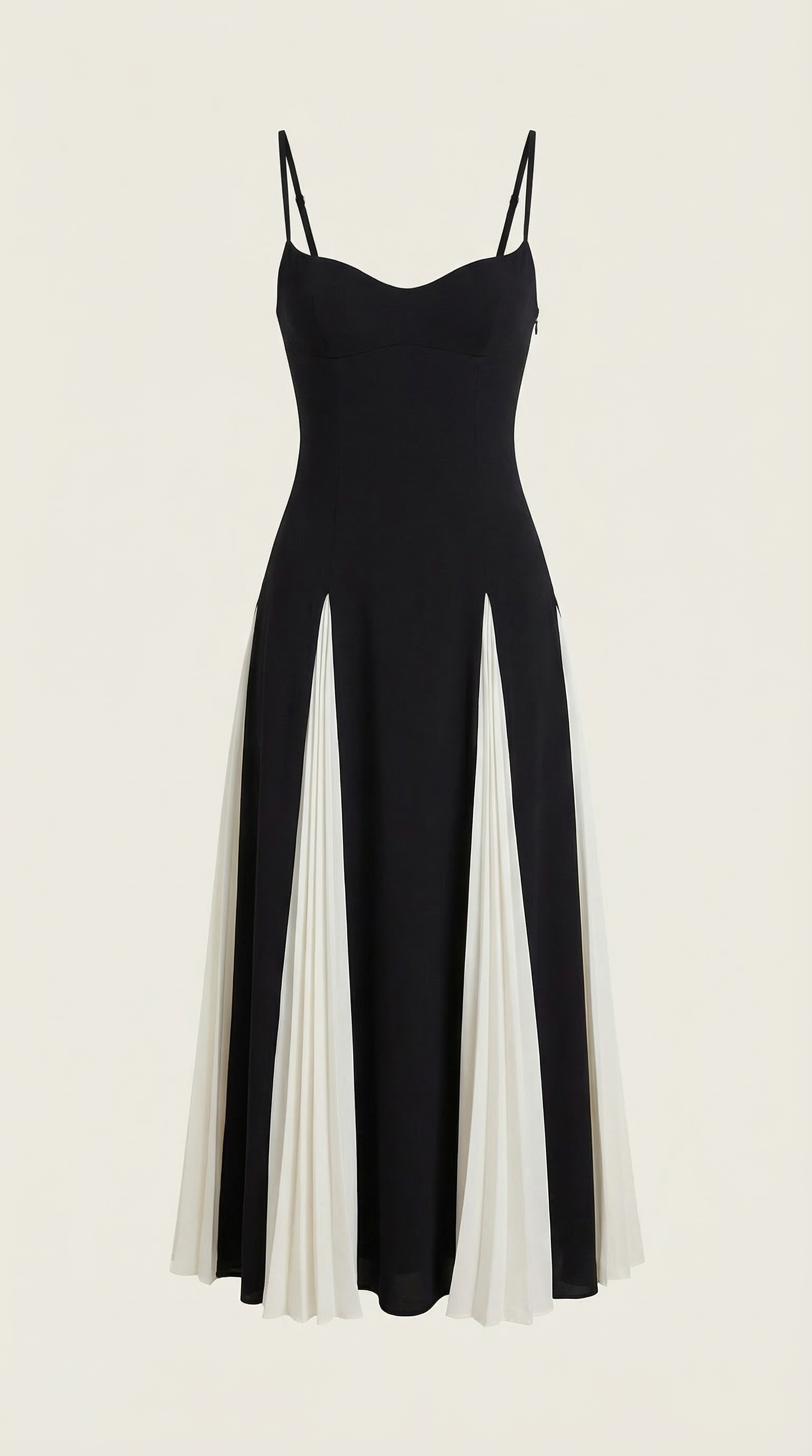 Karen - Women's Two-Tone Midi Dress with Tie Straps and Side Panels