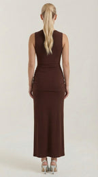 Mary - Mock Neck Sleeveless Twist Knot Maxi Dress