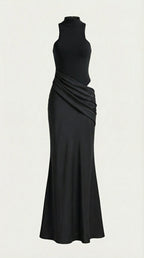 Mary - Mock Neck Sleeveless Twist Knot Maxi Dress