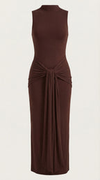 Mary - Mock Neck Sleeveless Twist Knot Maxi Dress