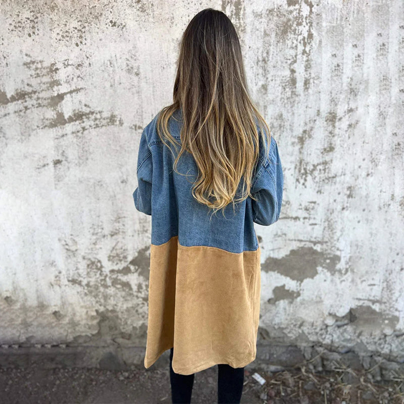 Blue - Sophie | Stylish Mid-Length Trench Coat with Denim Detail