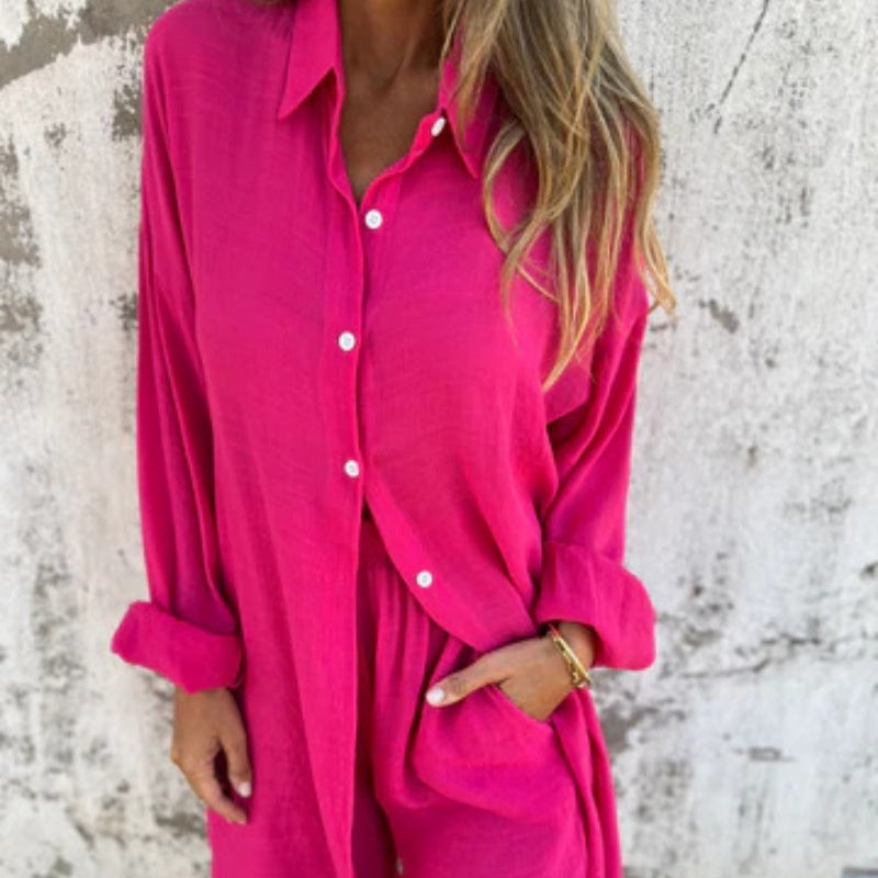 Carmen Relaxed Polo Set - Rose Pink