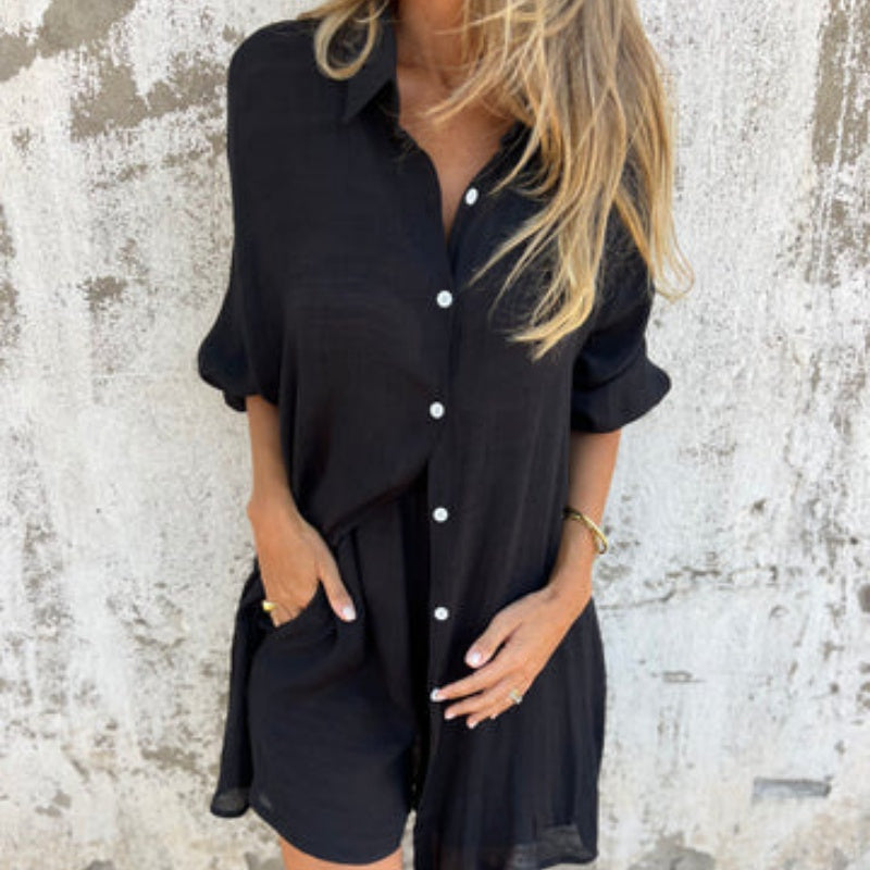 Carmen Relaxed Polo Set - Black