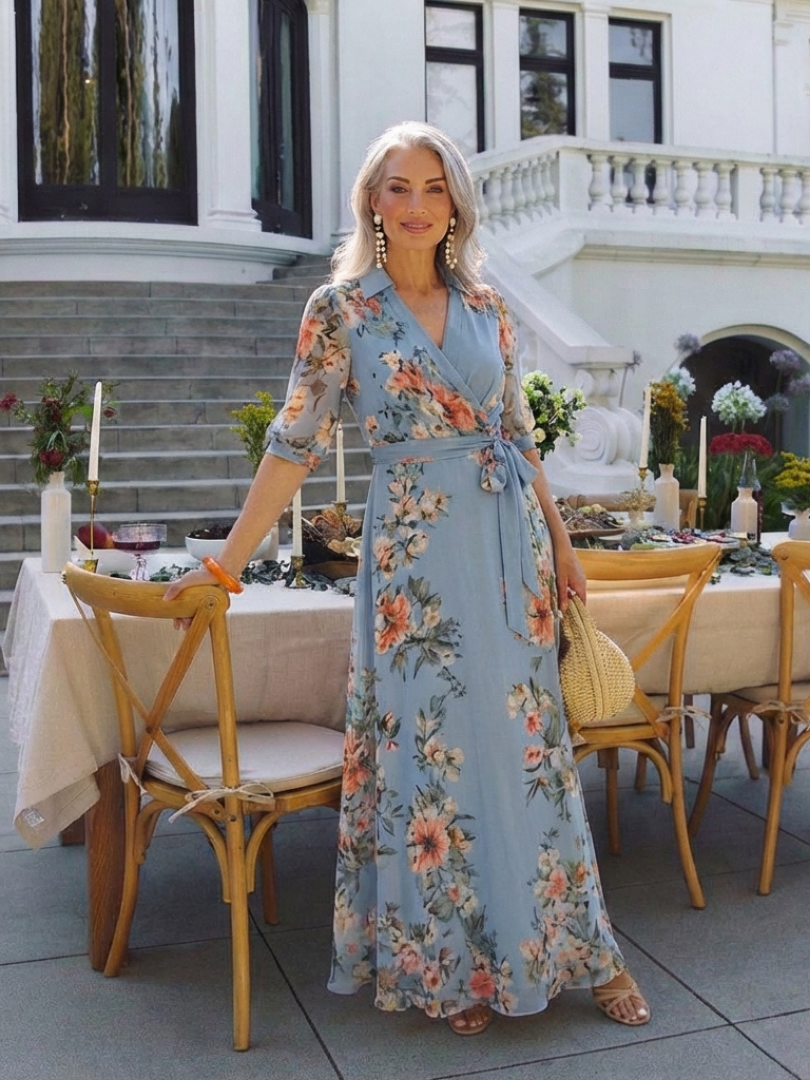 Elowen | Floral Wrap V Neck Maxi Dress 7