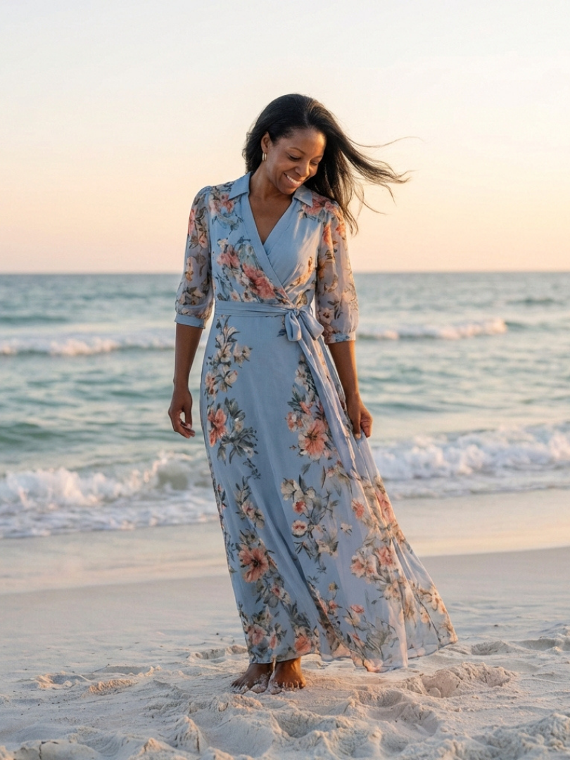 Elowen | Floral Wrap V Neck Maxi Dress 6