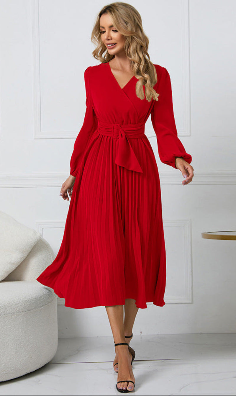 Women's Long Sleeve Midi Wedding Guest Dress