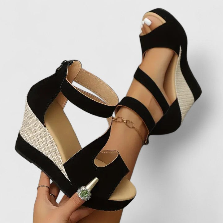 Zynavielle Black Wedge Sandals view 1