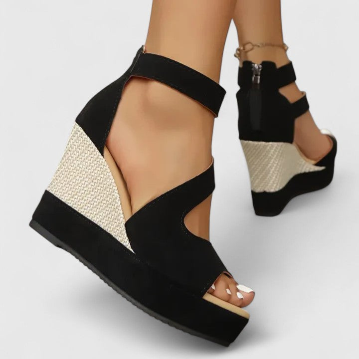 Zynavielle Black Wedge Sandals view 4